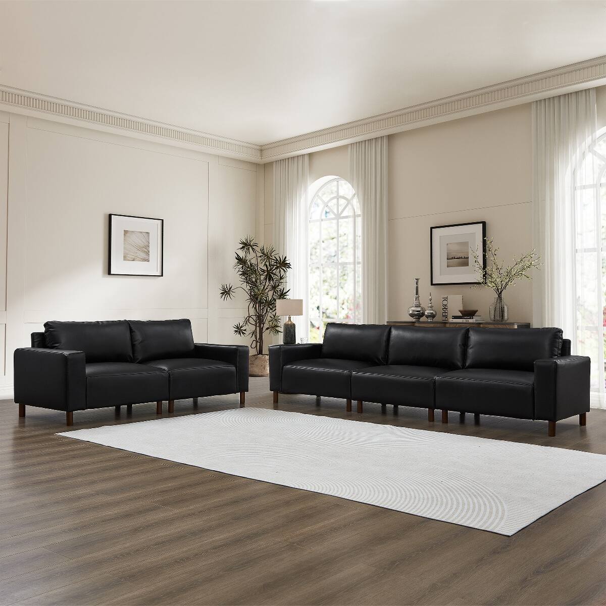 Front. Ropilly - Ropilly 2 piece sofa and loveseat set, black faux leather sofa set with breathable PU upholstery, seats five - Black.