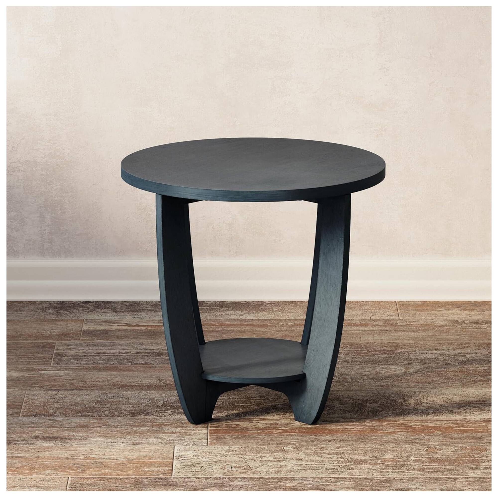 Alt View 4. COZAYH - COZAYH Round End Table with Storage Shelf for Living Room or Bedroom, Blue - Blue.