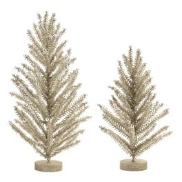 BreeBe - Glittered Tinsel Pine Tree (Set of 2) - Silver