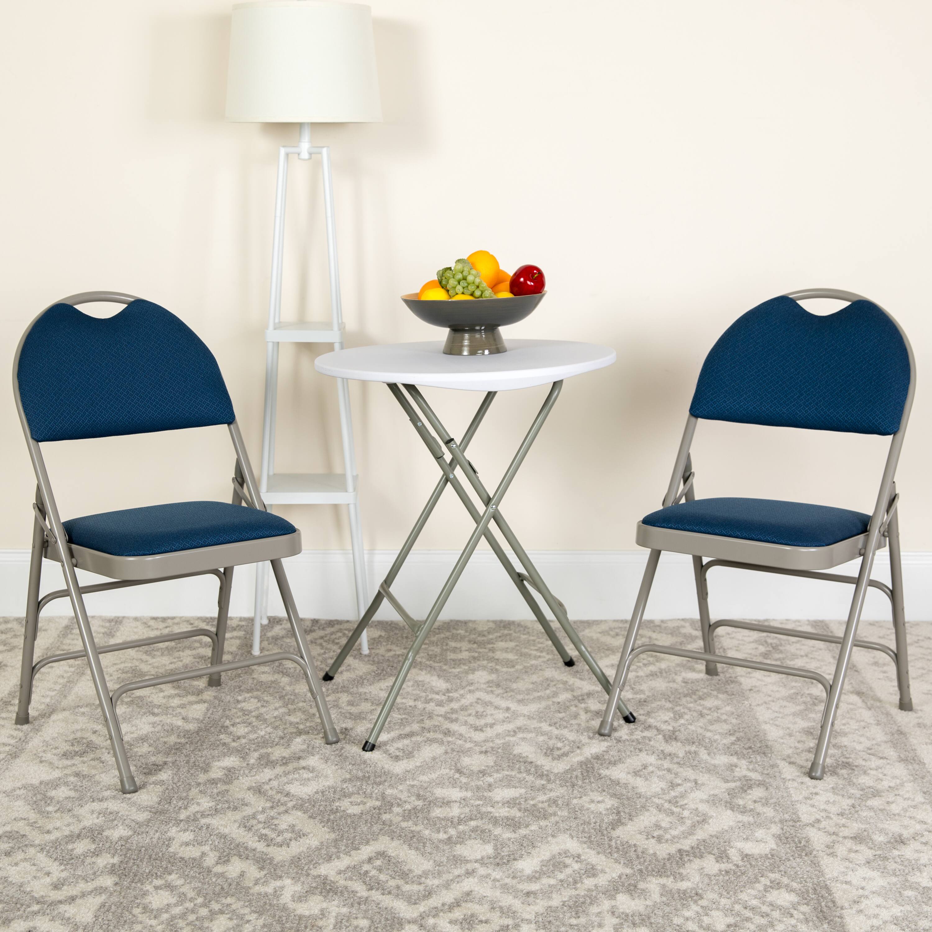 Alt View 2. Emma + Oliver - 2 Pack Home & Office Easy-Carry Party Events Padded Folding Chair - Navy Fabric/Gray Frame.