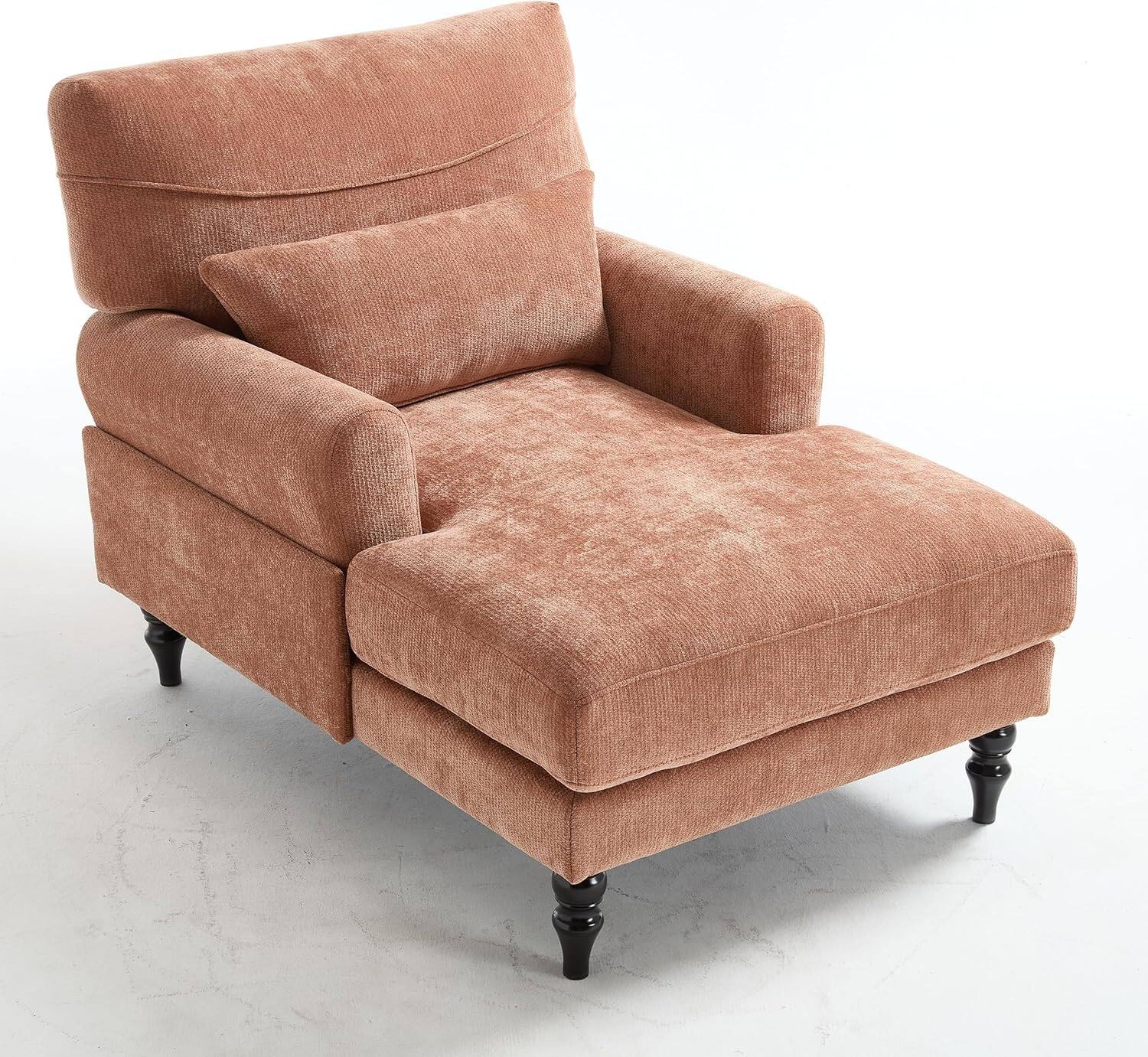 Alt View 5. Trinkets Crazed - Chaise Lounge Chair Indoor, Modern Leisure Sleeper Sofa Chair w/Double Deep Cushion, Accent Upholstered Readi - orange.