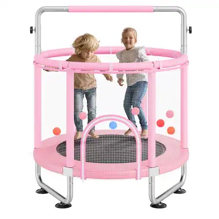 Front. VEVOR - 55" Kids Trampoline, 4.6FT Indoor Outdoor Trampoline, Mini Toddler Recreational Trampoline with Safety Enclosure Net - Pink.