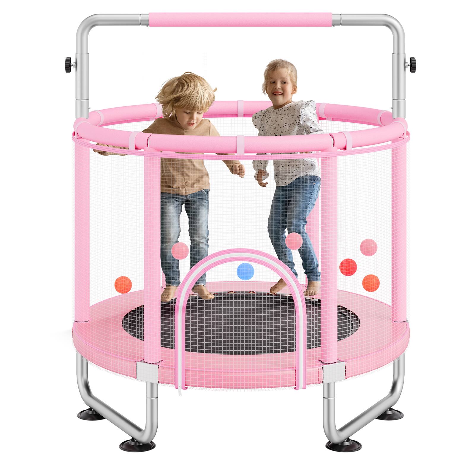 Front. VEVOR - 55" Kids Trampoline, 4.6FT Indoor Outdoor Trampoline, Mini Toddler Recreational Trampoline with Safety Enclosure Net - Pink.