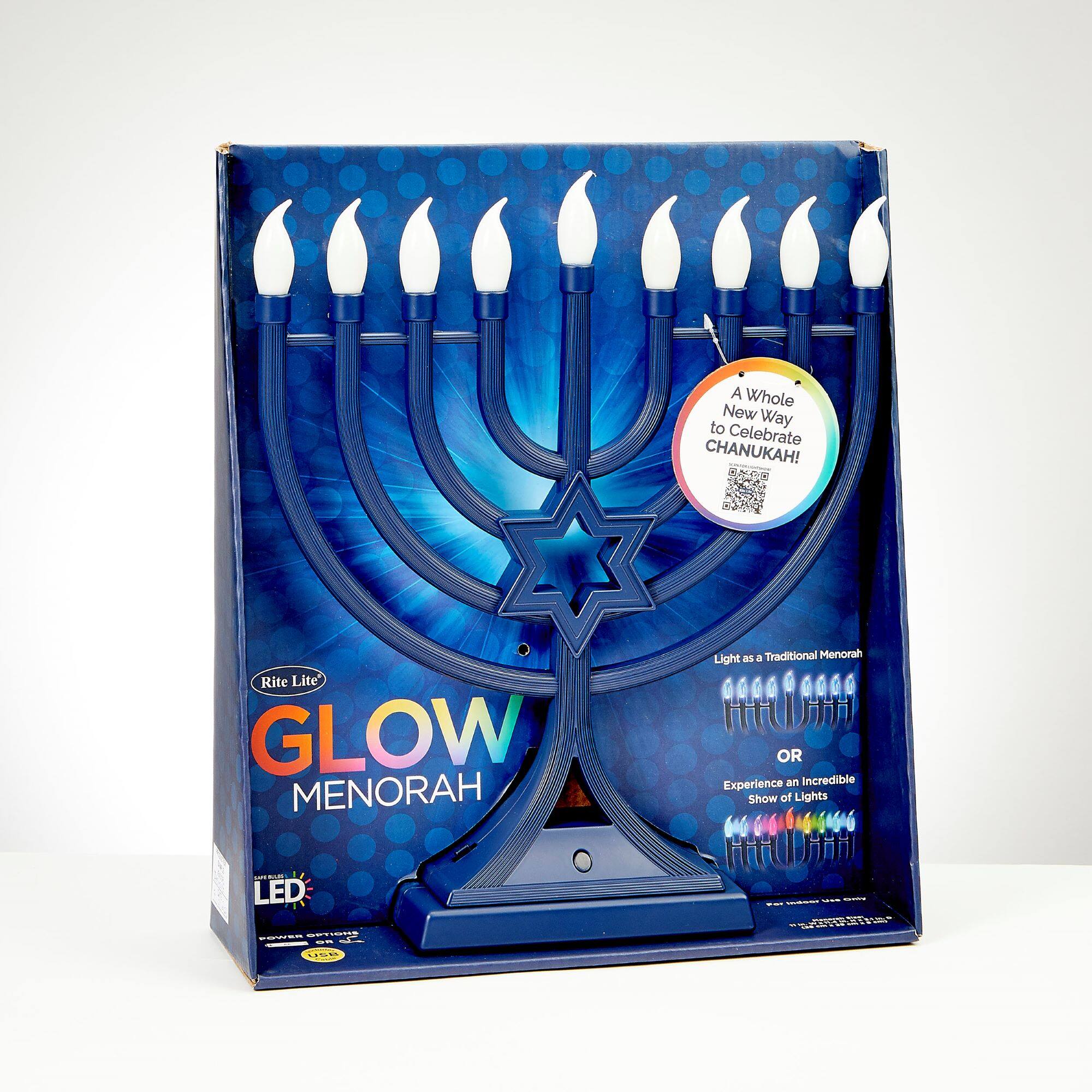 A Whole New Way to Celebrate CHANUKAH!

Rite Lite GLOW MENORAH

Light as a Traditional Menorah OR Experience an Incredible Show of Lights

LED

A Whole New Way to Celebrate CHANUKAH!