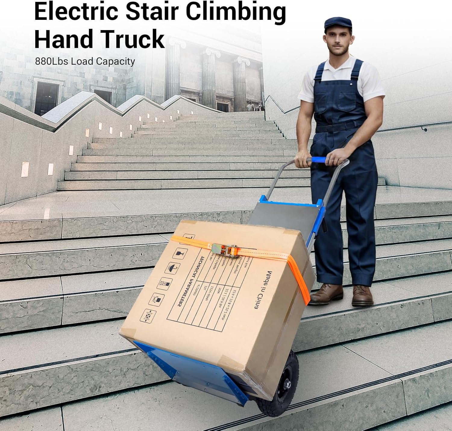 Electric Stair Climbing Hand Truck  
880Lbs Load Capacity  

Made in China  

TECHNICAL PARAMETERS  
110V-00 9 M5 S