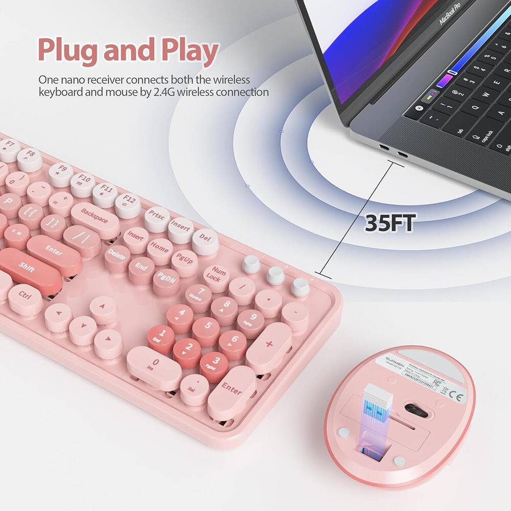 Plug and Play

One nano receiver connects both the wireless keyboard and mouse by 2.4G wireless connection

35FT