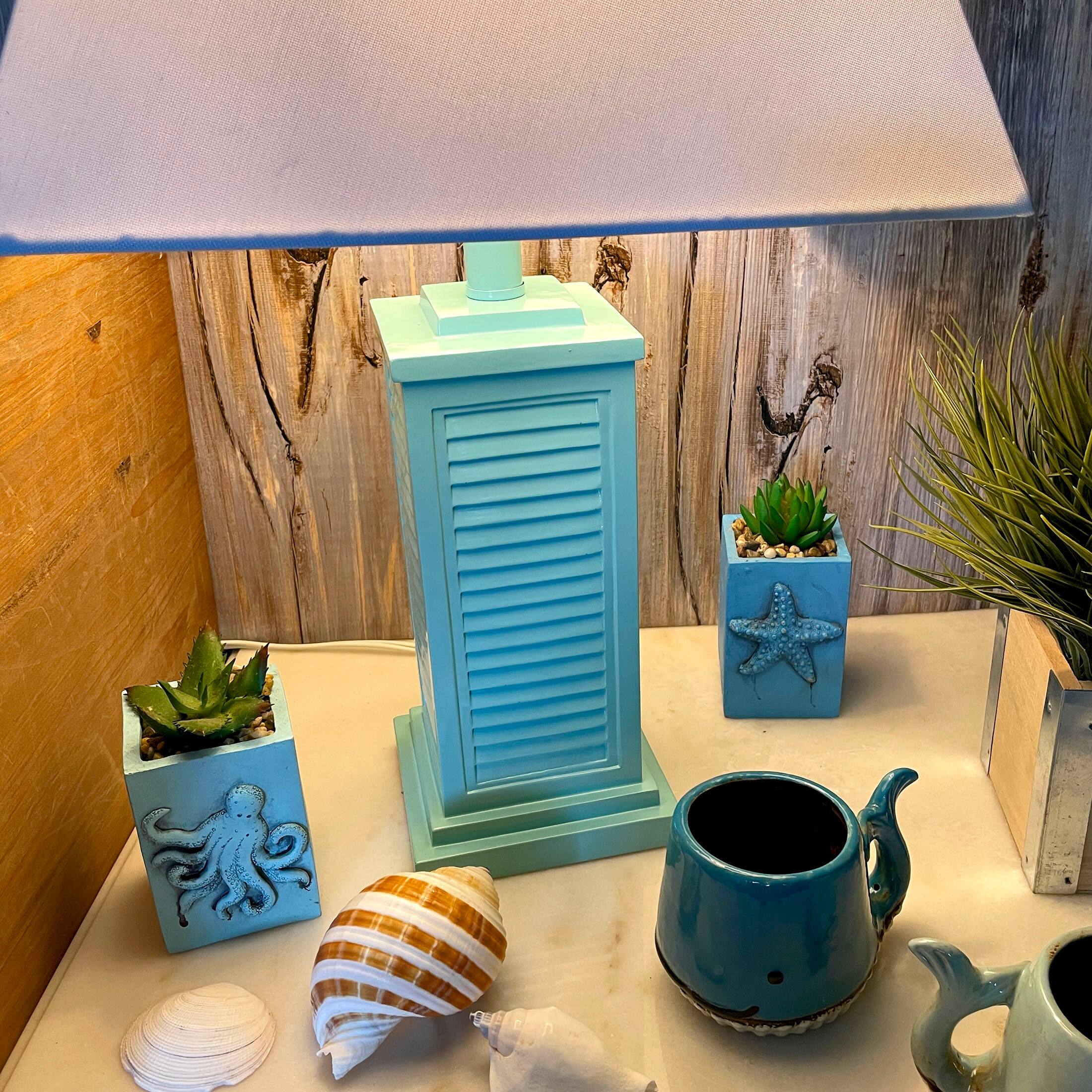 Alt View 4. Things2Die4 - Seafoam Green Shutter Table Lamp 24in Glossy Base 120V 60W Coastal Decor - Green.