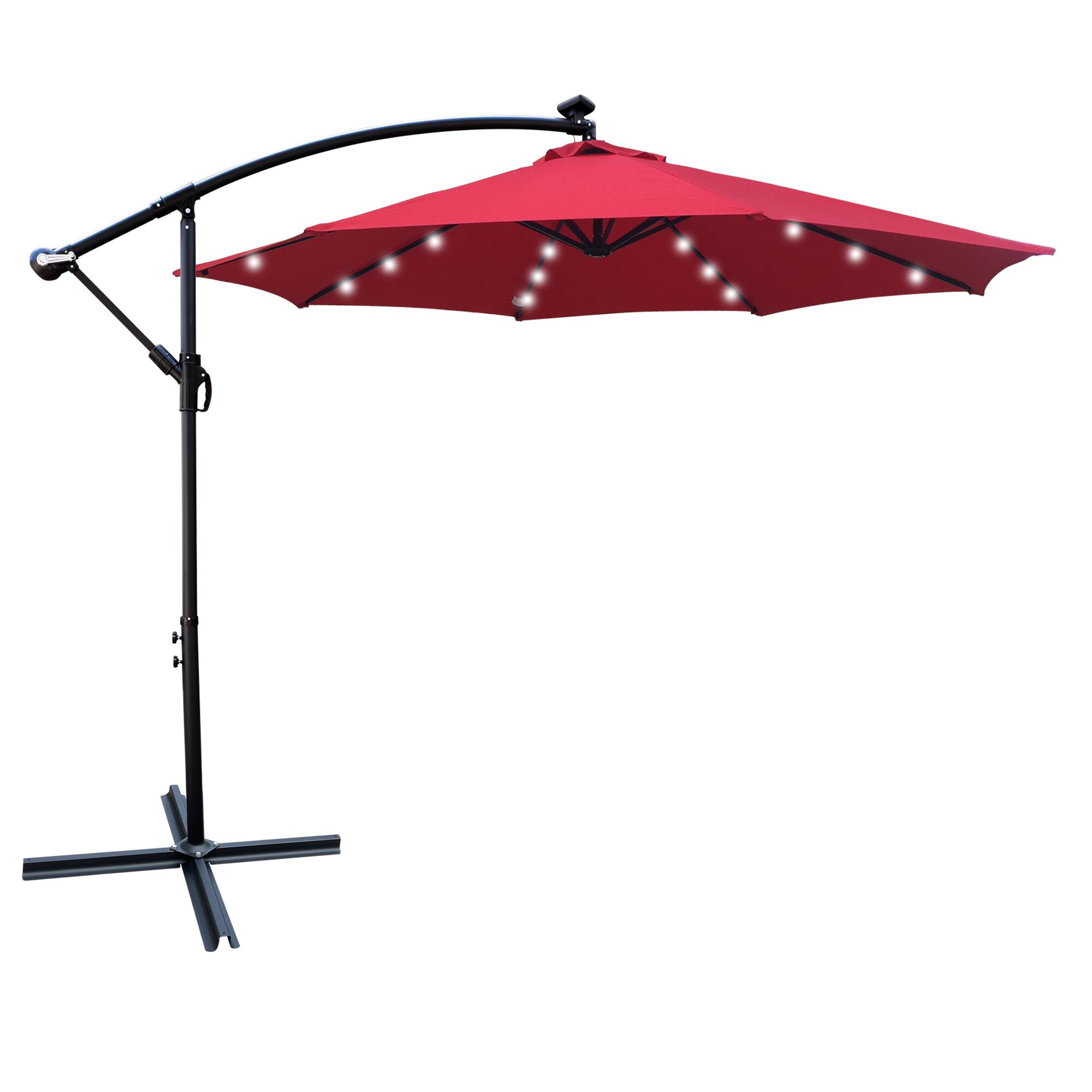 Alt View 2. Loheer - Loheer 10 ft Solar Lighted Patio Umbrella with Cross Base Crank Lift Round Outdoor Sun Shade for Pool Deck Garden.