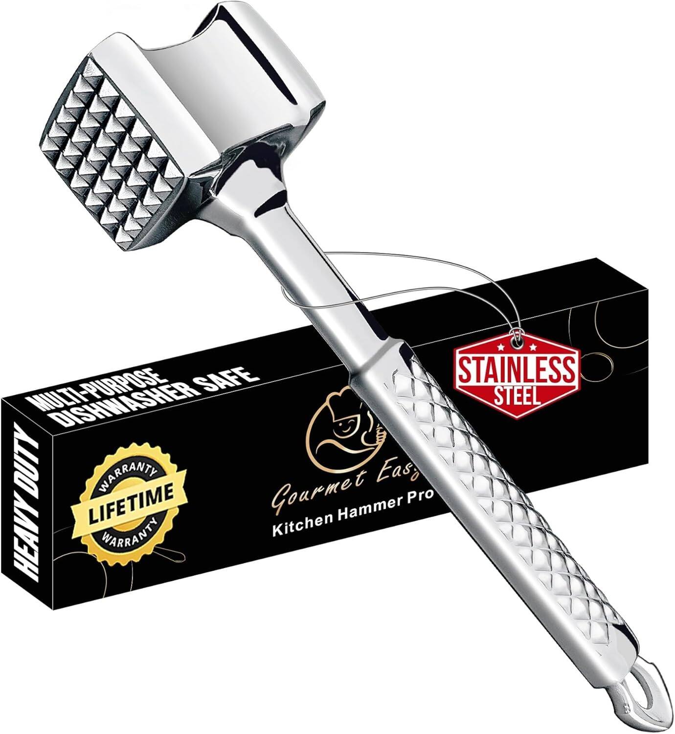 PARKER SLATER - Stainless Steel Meat Tenderizer Mallet – Dual-Sided, Non-Slip Grip, Dishwasher Safe - Original