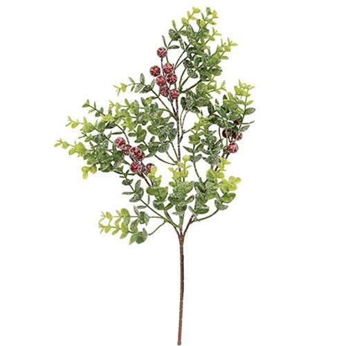 Front. BreeBe - Snowy Glittered Boxwood & Berry Pick 19" - Multi.