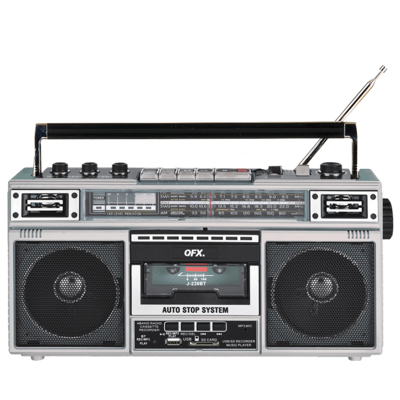 QFX RECHARGEABLE CASSETTE AM/FM/SW1 RADIO BLUETOOTH BOOMBOX WITH