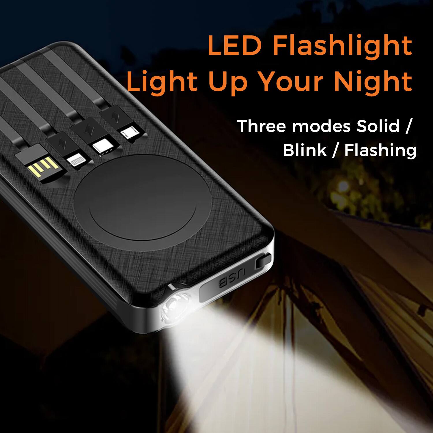 N CT LED Flashlight Light Up Your Night
Three modes Solid / Blink / Flashing
USB