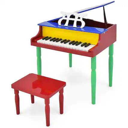 Front. Gymax - Gymax 30-Key Classic Baby Grand Piano Toddler Toy Wood w/ Bench & Music Rack Colorful - Multicolor.