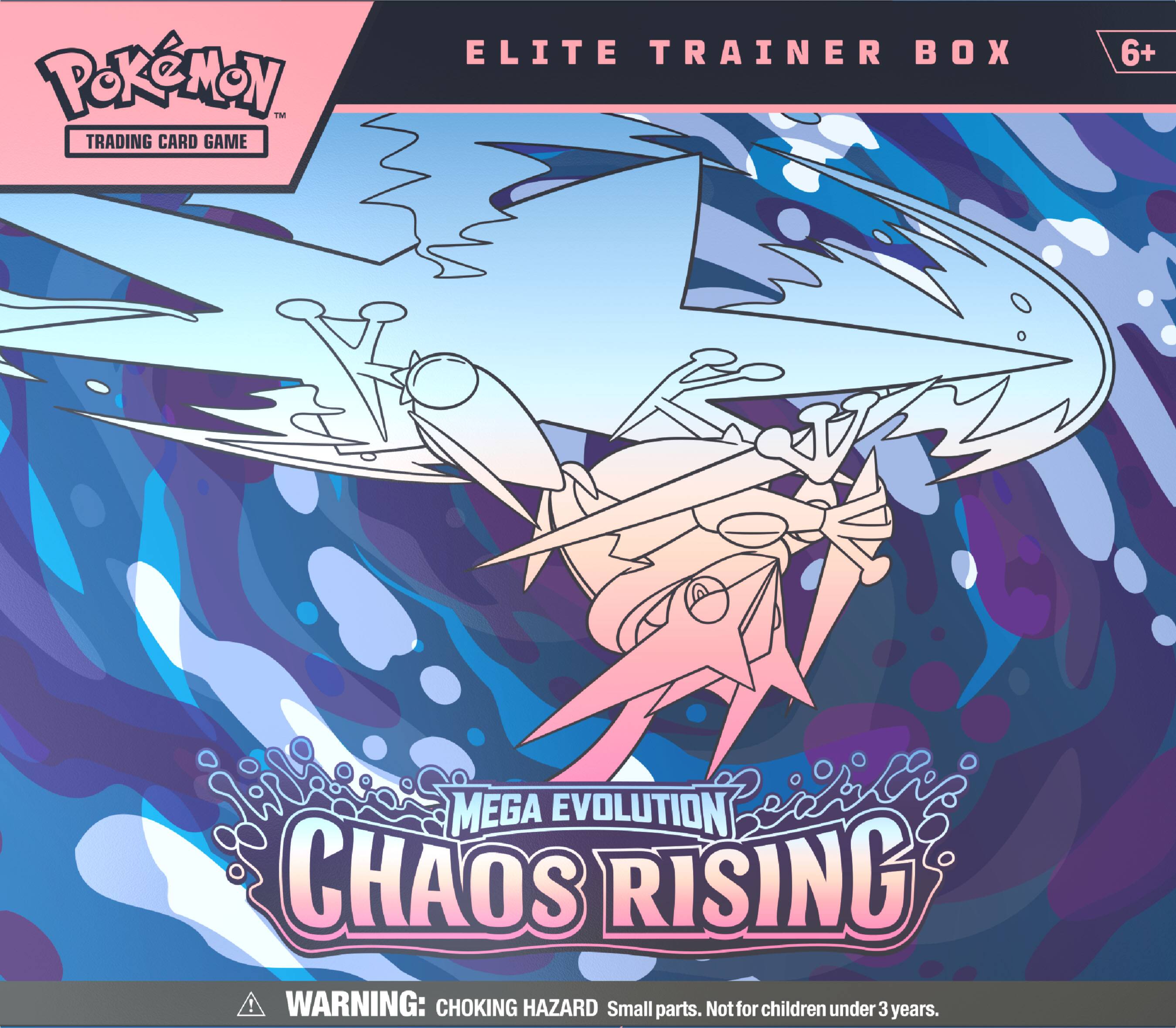 Pokémon M Trading Card Game Elite Trainer Box 6+ Mega Evolution Chaos Rising!  
Warning: Choking Hazard. Small parts. Not for children under 3 years.