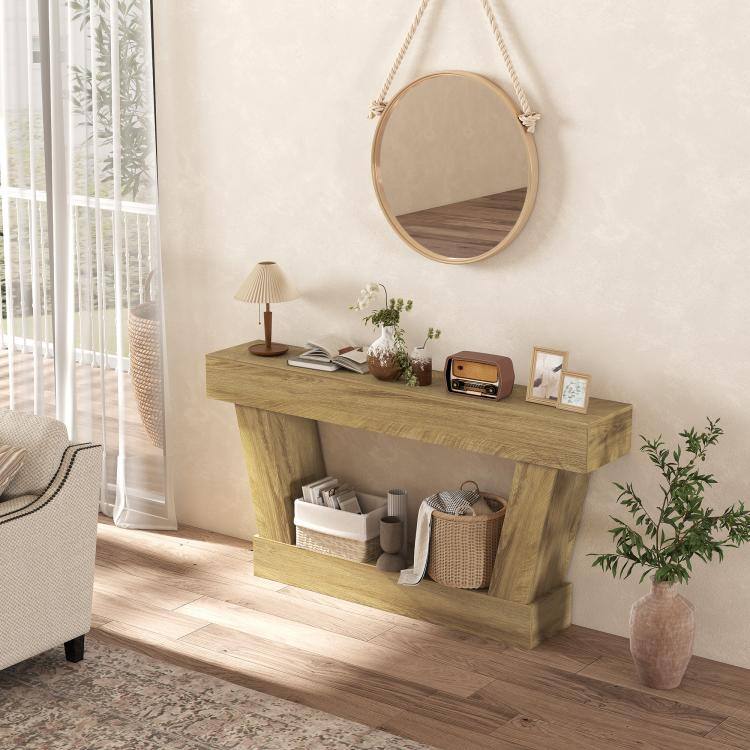 Alt View 9. PULUZ - 63 Inch Vintage Console Table, Narrow Entryway Table with Open Shelf for Living Room - Oak.