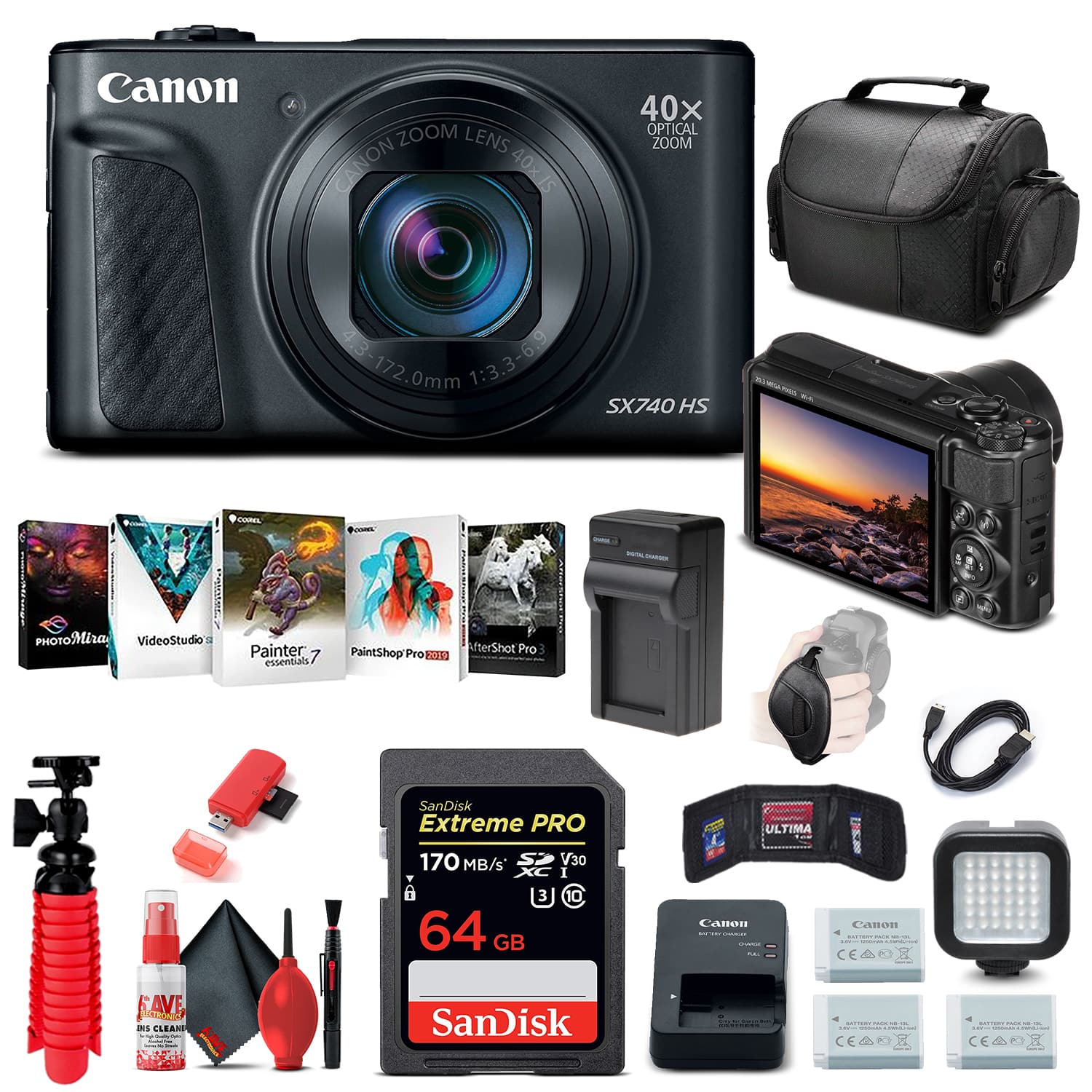 Canon - PowerShot SX740 HS Digital Camera (Black) (2955C001) + 64GB Card Pro Bundle (International Version) - Black w/ Pro Bundle