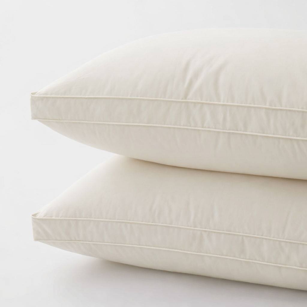 Left. Puredown - Puredown Set of 2 Organic Cotton Down Feather Bed Pillows Made in Germany, Gusset, King - Gusseted.