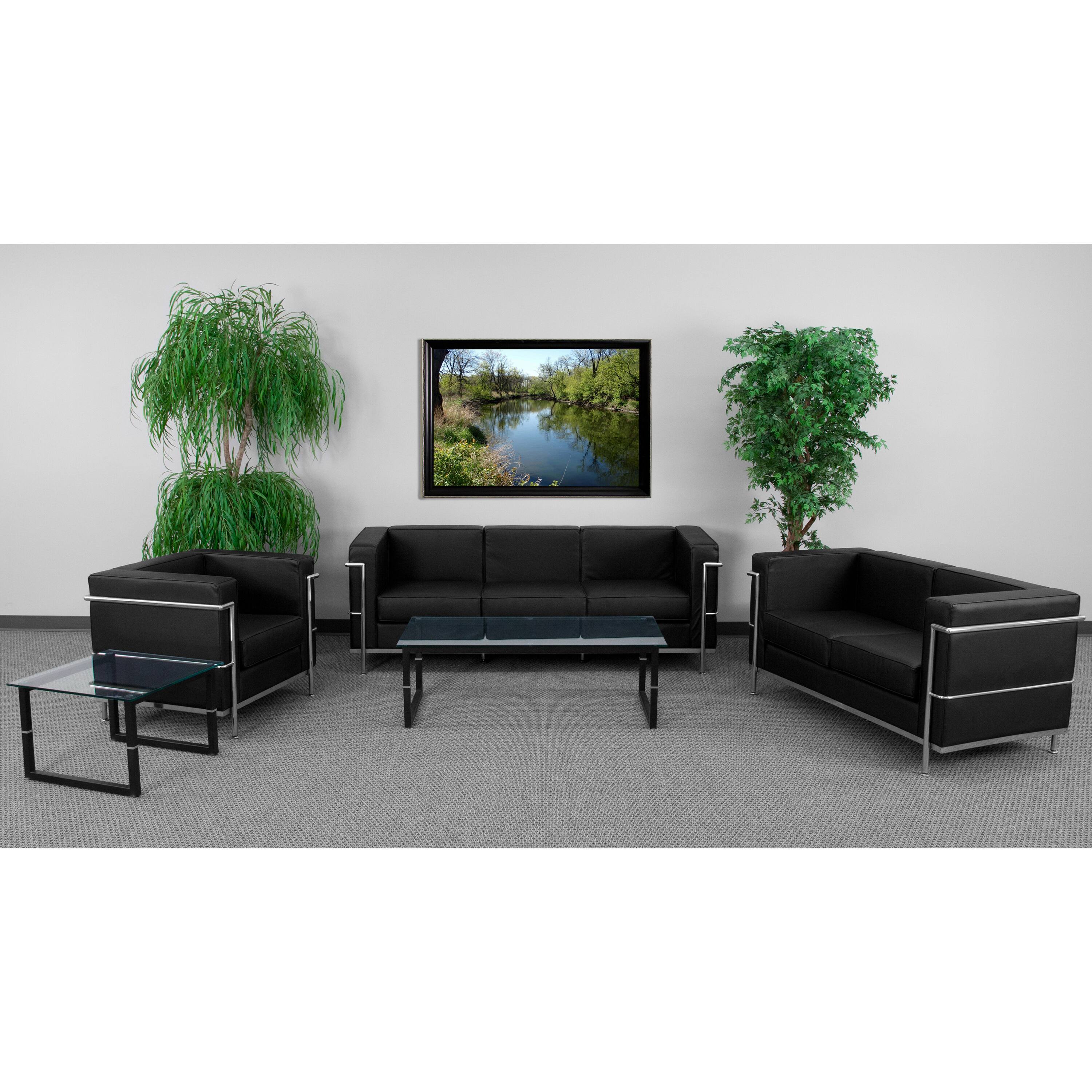 Angle. Flash Furniture - HERCULES Regal Series LeatherSoft Reception Set with 2 Guest Chairs, Model ZB-REGAL-810-SET-BK - Black.