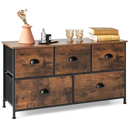 Front. Costway - Costway 5-Drawer Dresser Fabric Storage Tower w/wooden Top Chest Organizer Rustic Brown - Rustic Brown.