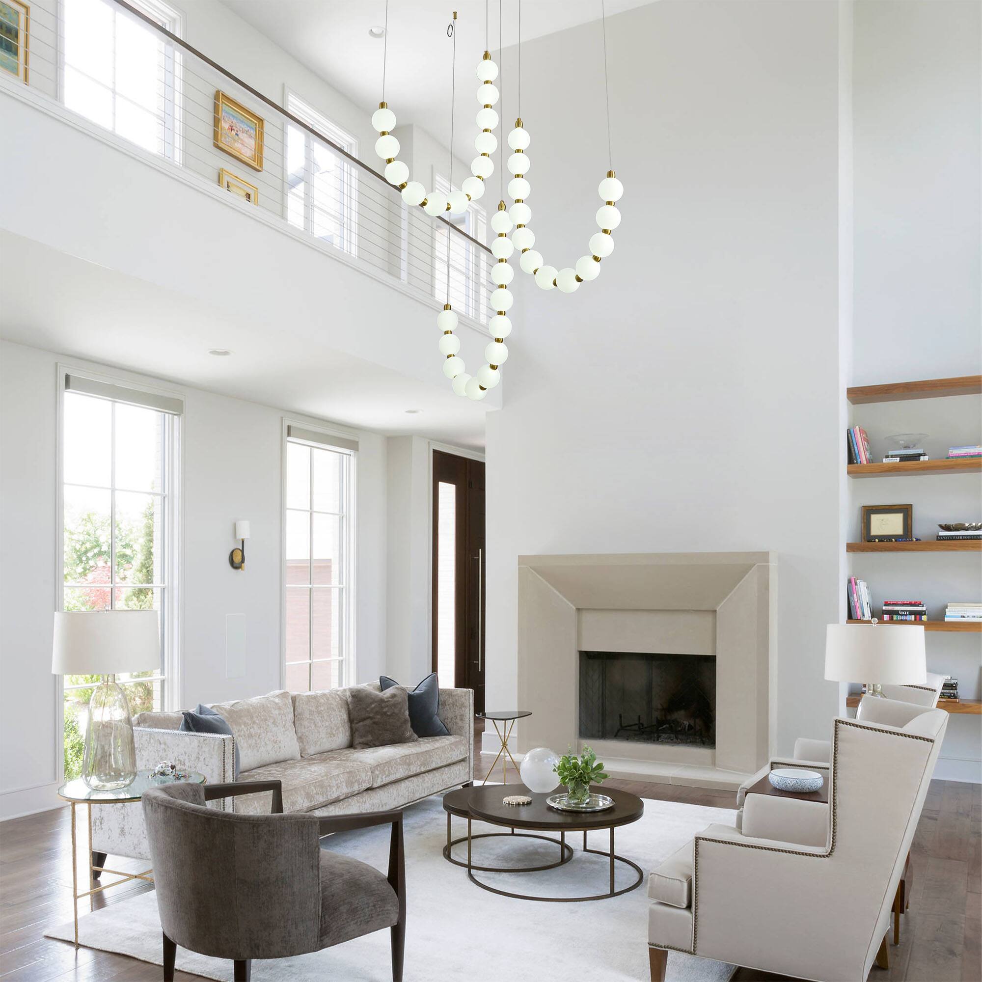 Left. RYHNUYNE - Modern Antique Gold LED Chandelier, 36 Light Acrylic Globe Pendant Light, Adjustable Hanging for Living Dining Bedroom - Gold.