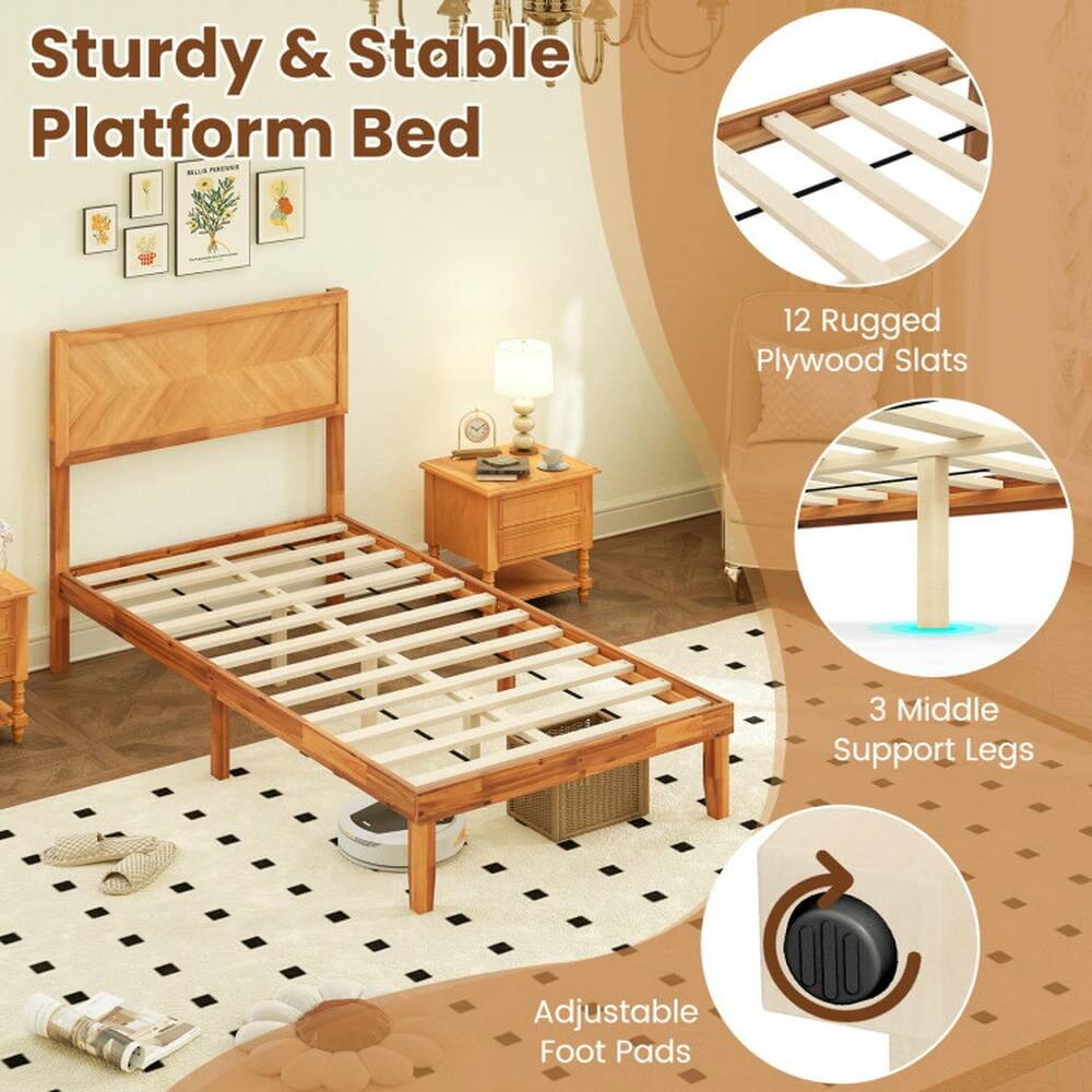 Sturdy & Stable Platform Bed

- 12 Rugged Plywood Slats
- 3 Middle Support Legs
- Adjustable Foot Pads