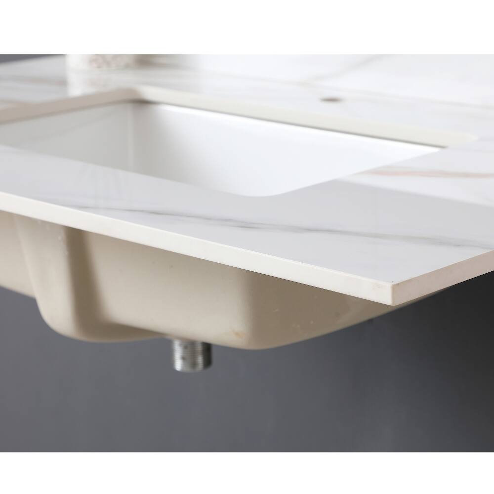 Alt View 9. Loheer - Loheer 37 inch marble vanity top Carrara white with veins - White.