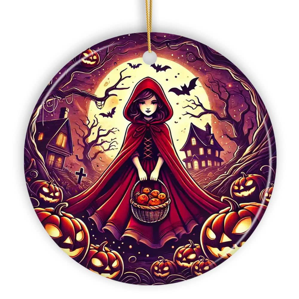 OrnamentallyYou - Mysterious Red Riding Hood in the Woods Ornament Spooky Halloween Tree Decor Version 1 - Multi-colored