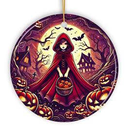 OrnamentallyYou - Mysterious Red Riding Hood in the Woods Ornament Spooky Halloween Tree Decor Version 1 - Multi-colored
