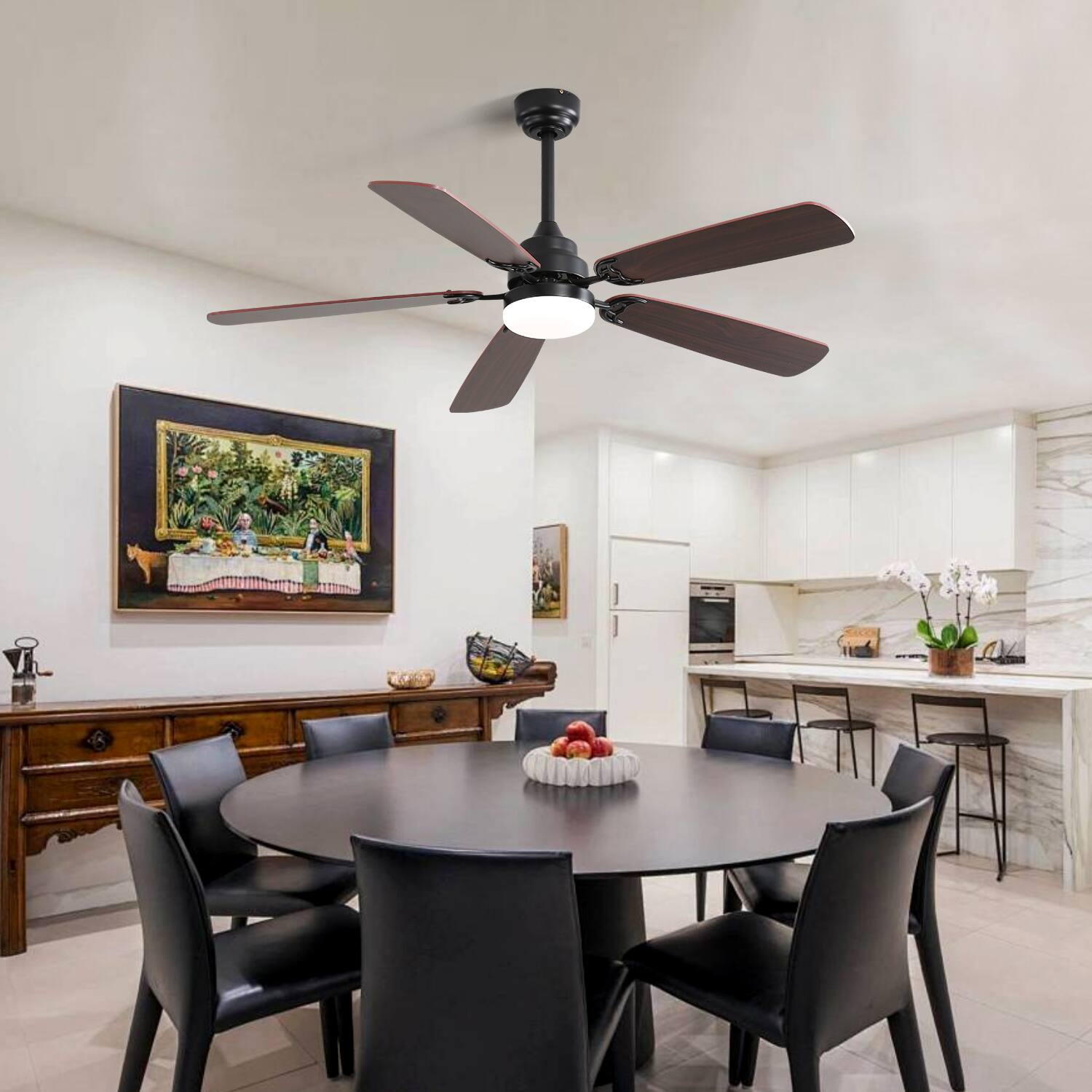 Alt View 2. Bestier - 52inch Ceiling Fan with LED Light, 6 Speed Wind, 5-Blade Silent DC Motor Ceiling Fan, Brown+Grey - Brown+Grey.