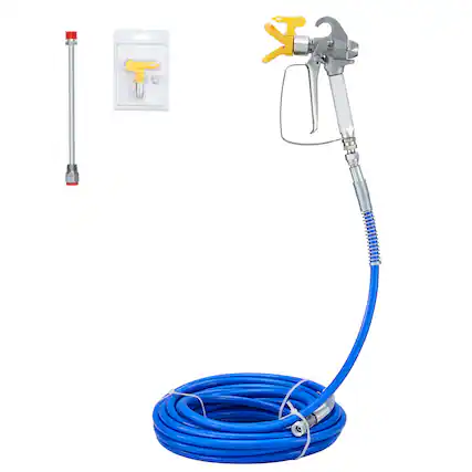 Front. VEVOR - Airless Paint Spray Hose Kit, 50ft 3600 psi High Pressure Fiber Tube with 8 inch Extension Rod Pole, Including 517 Tip - Blue.