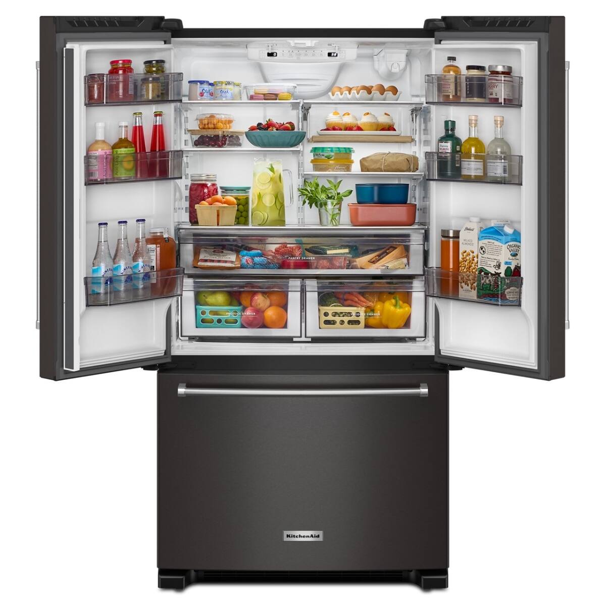Angle. KitchenAid - KitchenAid - 20 cu. ft. 36-Inch Width Counter-Depth French Door Refrigerator with Interior Dispense - Print Resist Blk Stnlss.