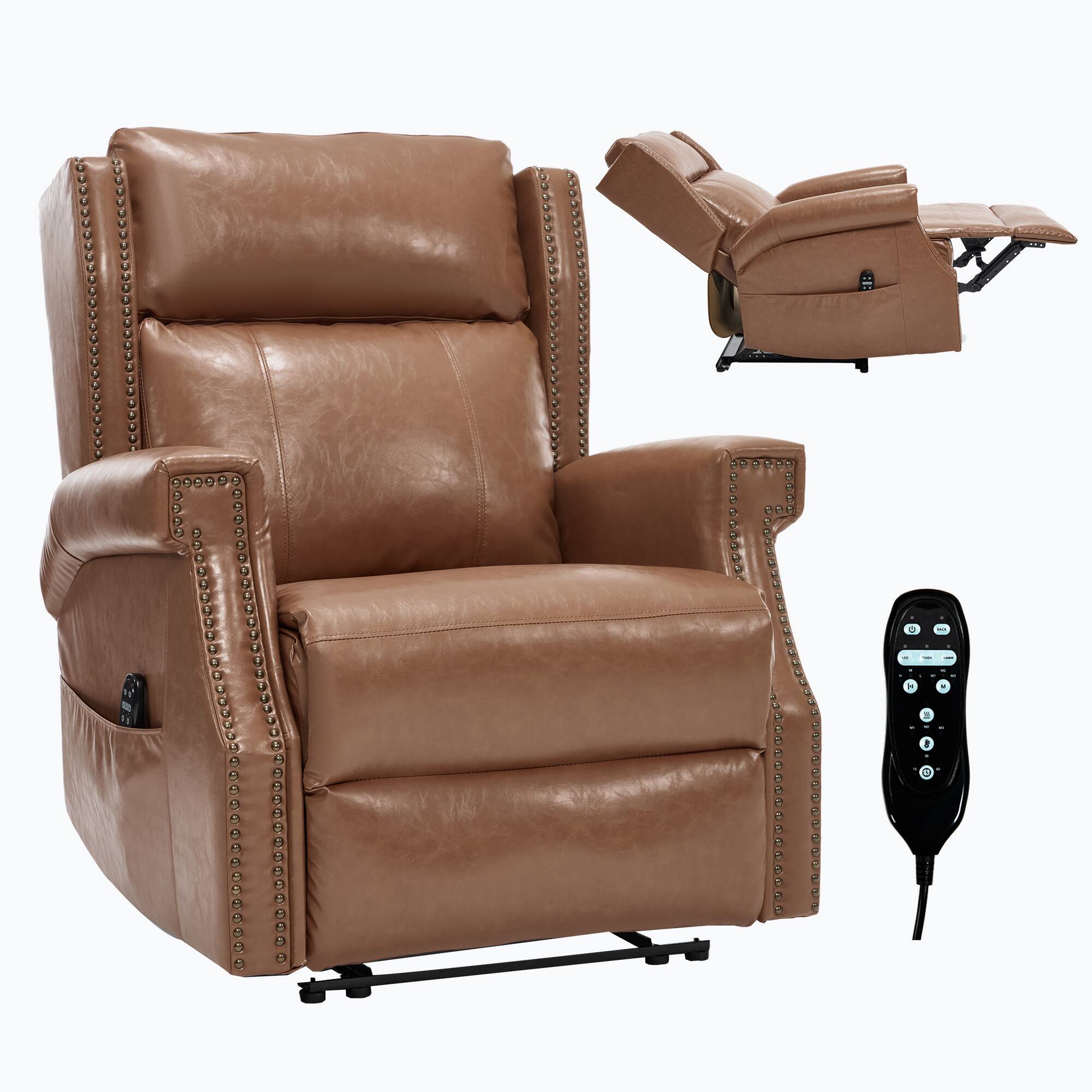 Alt View 5. TinyHomie - Camel Manual Recliner Chair in Faux Leather for Living Room with Heavy Duty Motion Mechanism - gray.