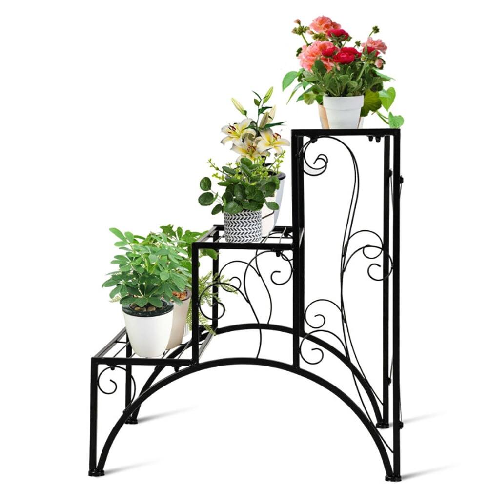 Alt View 1. Kadyn - Raised Planter Stand, Large Space Flower Rack Shelf,3-Tier Metal Plant Rack Garden Shelf in Stair Style.