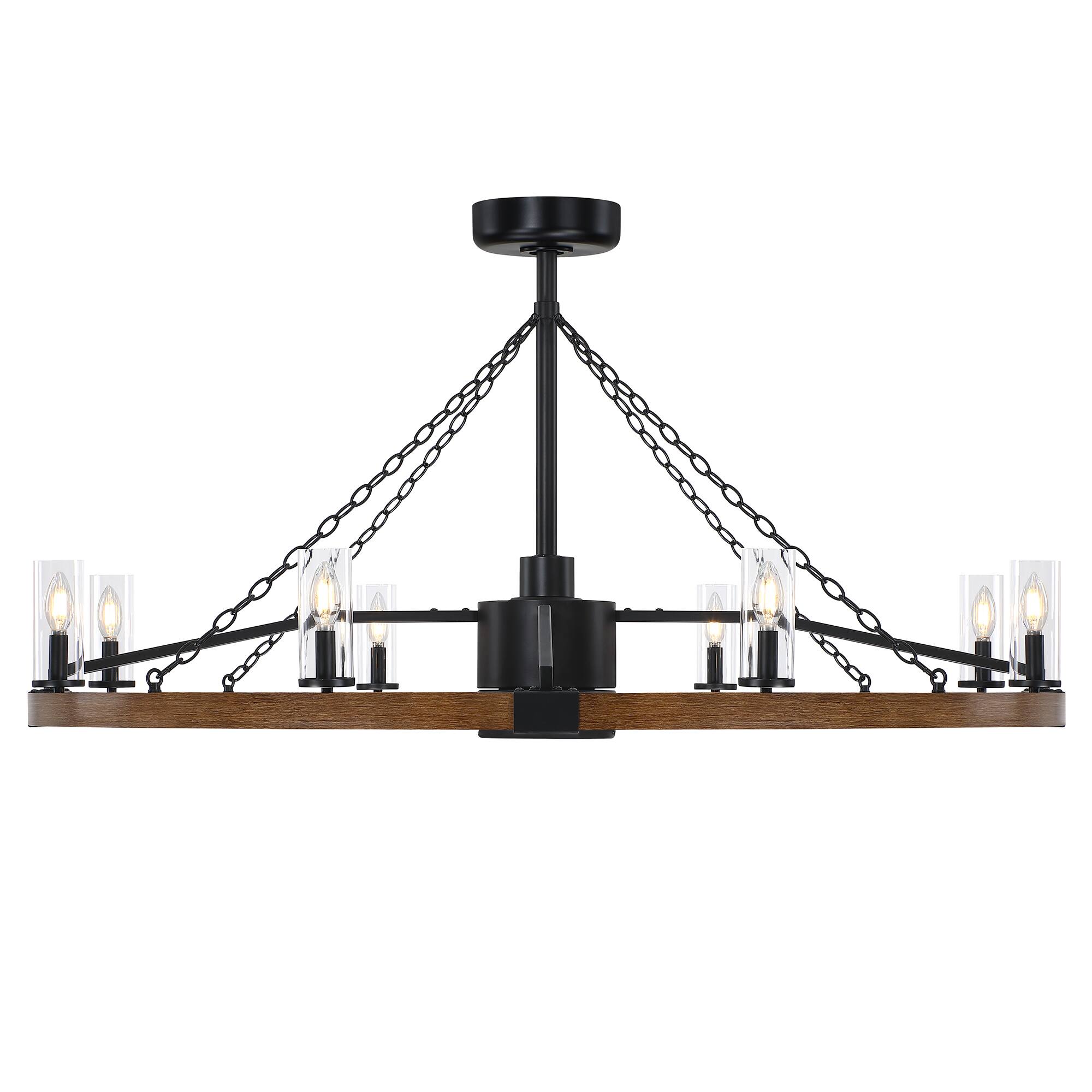 Alt View 7. Parrot Uncle - 52" Black Modern Wagon Wheel Chandelier Ceiling Fan with Light and Bubble Acrylic Shade - Black.