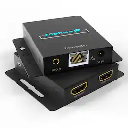 Fosmon - HDMI Extender Splitter Over Cat5/6/7 Ethernet Cable Up to 230ft, 1080P HDMI Splitter with Auto EQ, POC IR Remote Control - Black