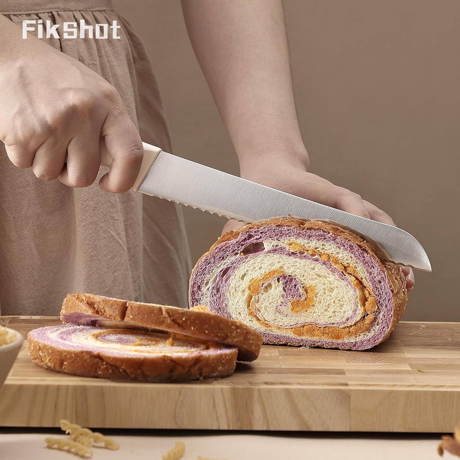 Back. Livingo - FIKSHOT 6-Piece Kitchen Knife Block Set with Built-In Sharpener - White.