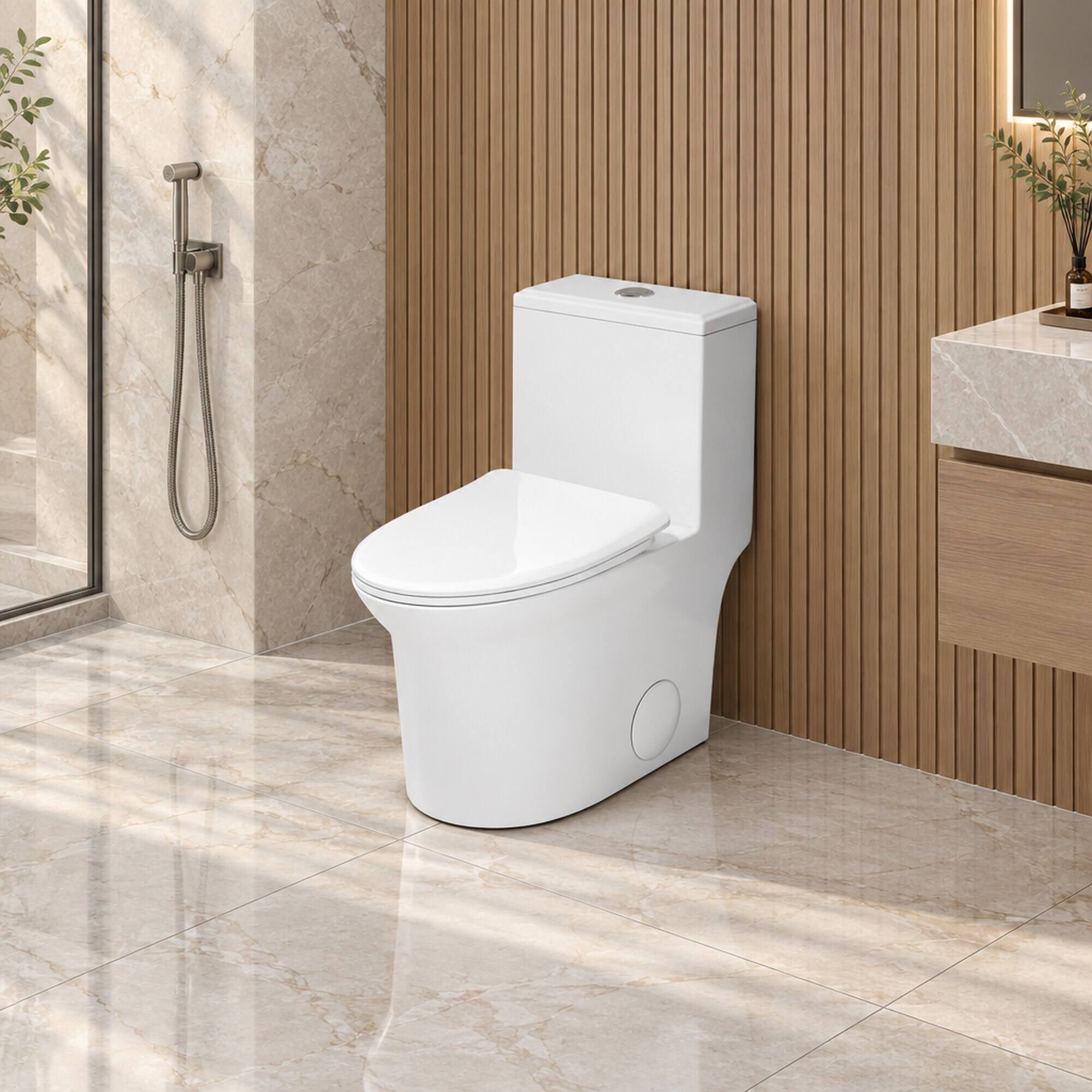 RYHNUYNE One Piece Toilet,Dual Flush Elongated Comfort Height Quiet ...