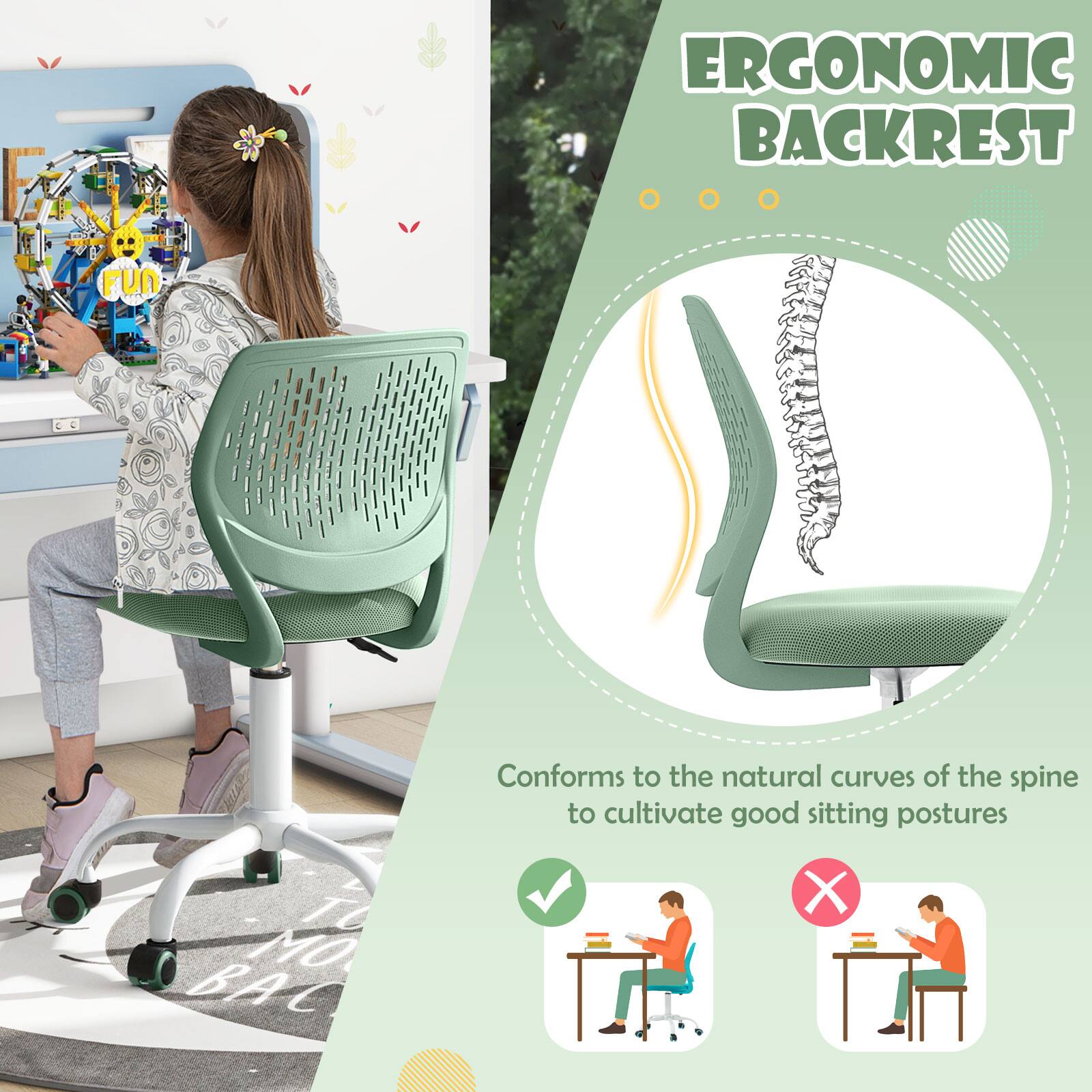 ERGONOMIC BACKREST

Conforms to the natural curves of the spine to cultivate good sitting postures