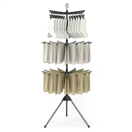 Front. Gymax - Gymax 70'' Folding Freestanding Tripod Laundry Drying Rack w/ 24 Clips & 32 Rods - Black.