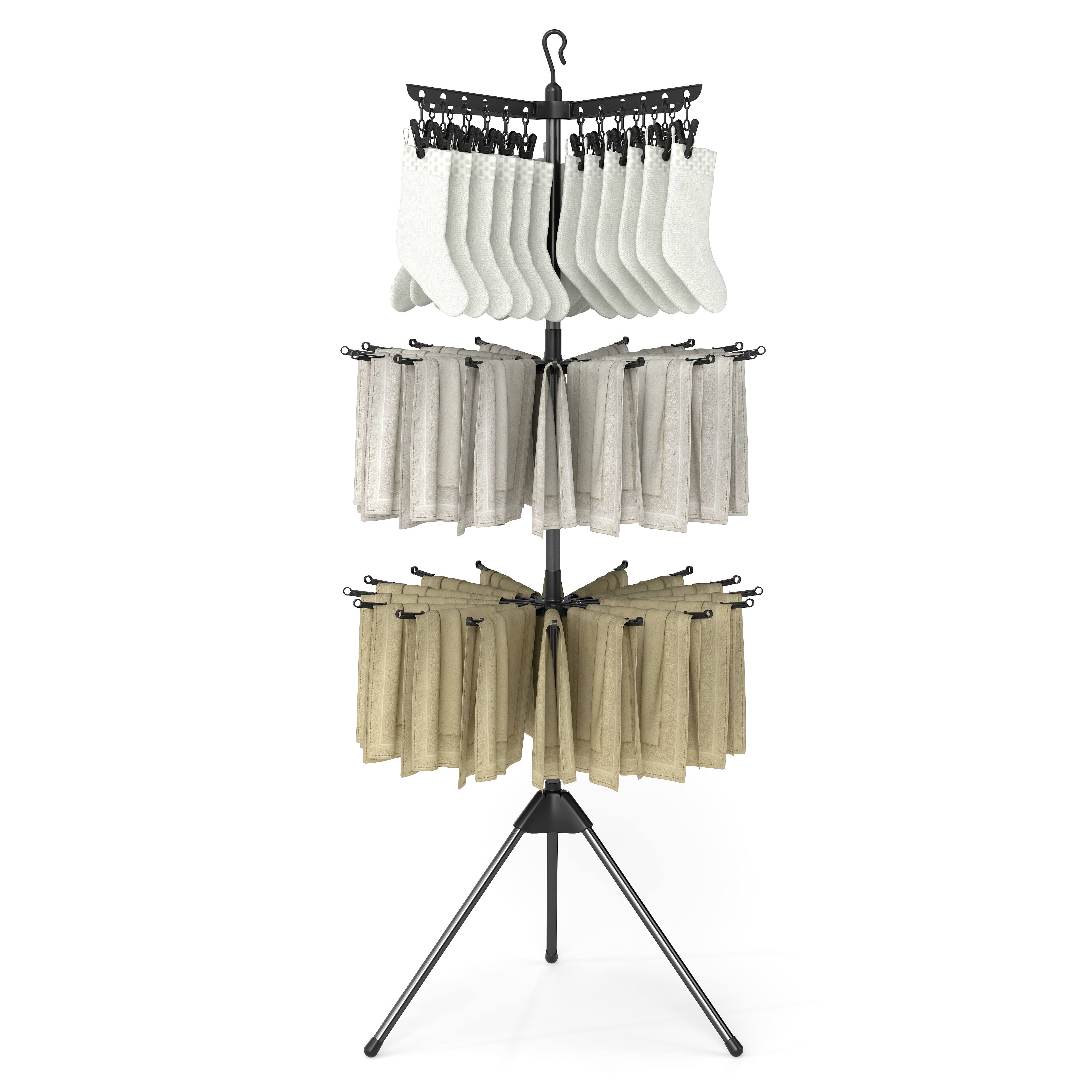 Front. Gymax - Gymax 70'' Folding Freestanding Tripod Laundry Drying Rack w/ 24 Clips & 32 Rods - Black.