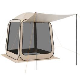 HTUTWOO - Portable House Tent - 6 x 6 ft 4-6 Person Pop Up Tent, Extended Awning, Screened Canopy with Carry Bag & Netting Sides - Beige