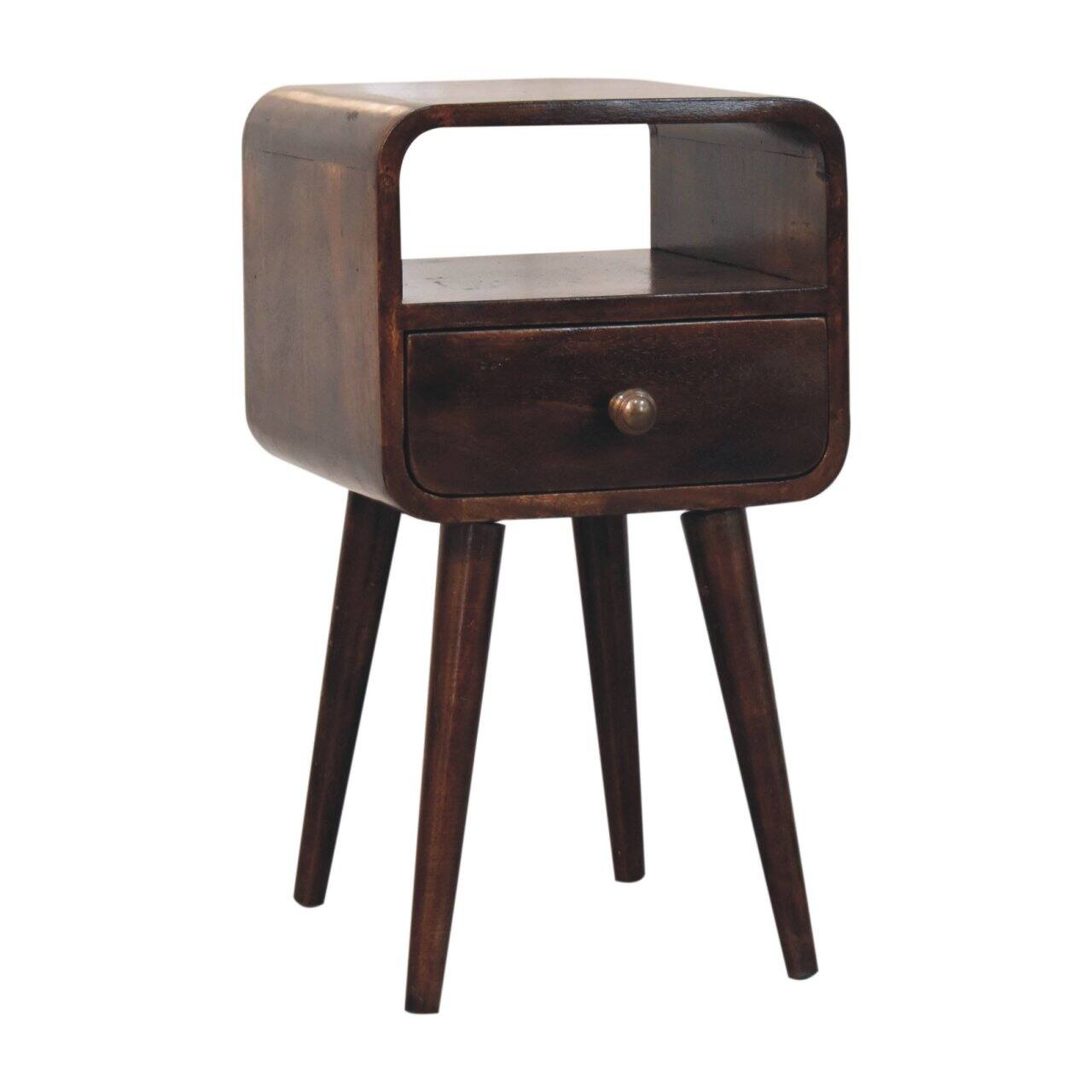 Angle. Artisan Furniture - Artisan Furniture Solid WoodMini California Walnut Curved Bedside with Open Slot - Brown.