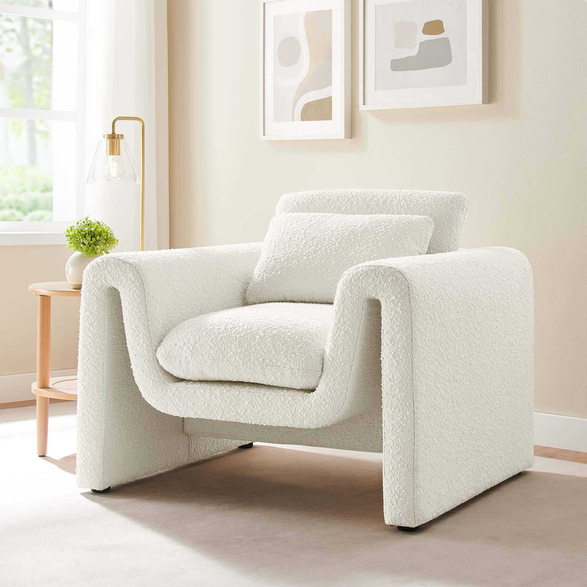 Alt View 4. Modway - Waverly Boucle Upholstered Armchair by Modway - White.