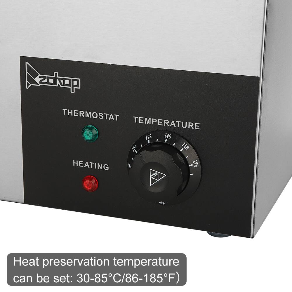 zokop THERMOSTAT TEMPERATURE 122 140 104 I 158 HEATING 86 176 TENO - G'F Heat preservation temperature can be set: 30-85°C/86-185°F) 30-85