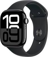 Apple Watch Series 10 (GPS+Cellular) 46mm Aluminum Case with Black Sport Band - M/L - Jet Black - (2024) - Angle_Zoom
