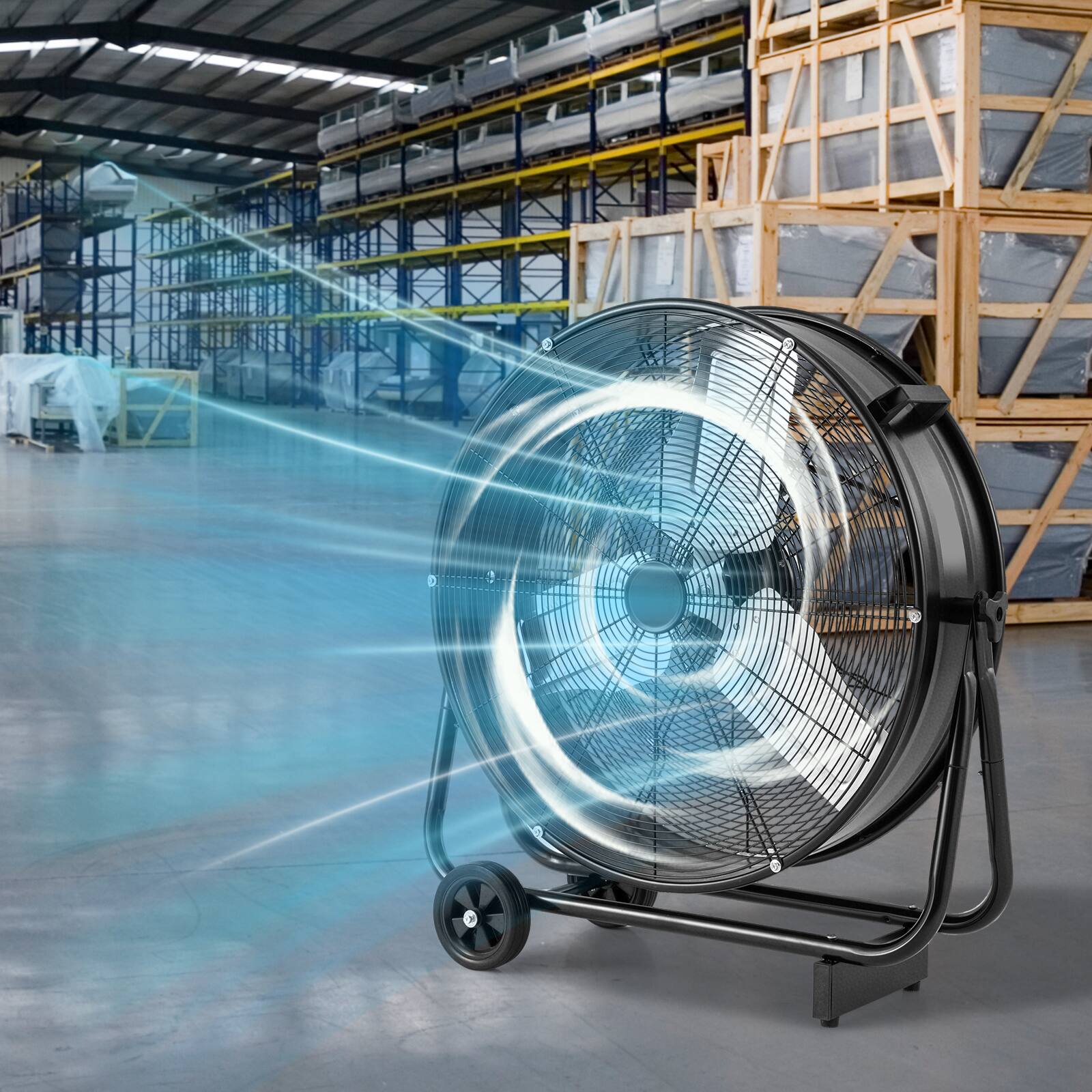 Alt View 1. Gymax - Gymax 24 Inch Industrial Drum Fan w/ 360 Degree Adjustable Tilt & 2 Wheels for Warehouse - Black.