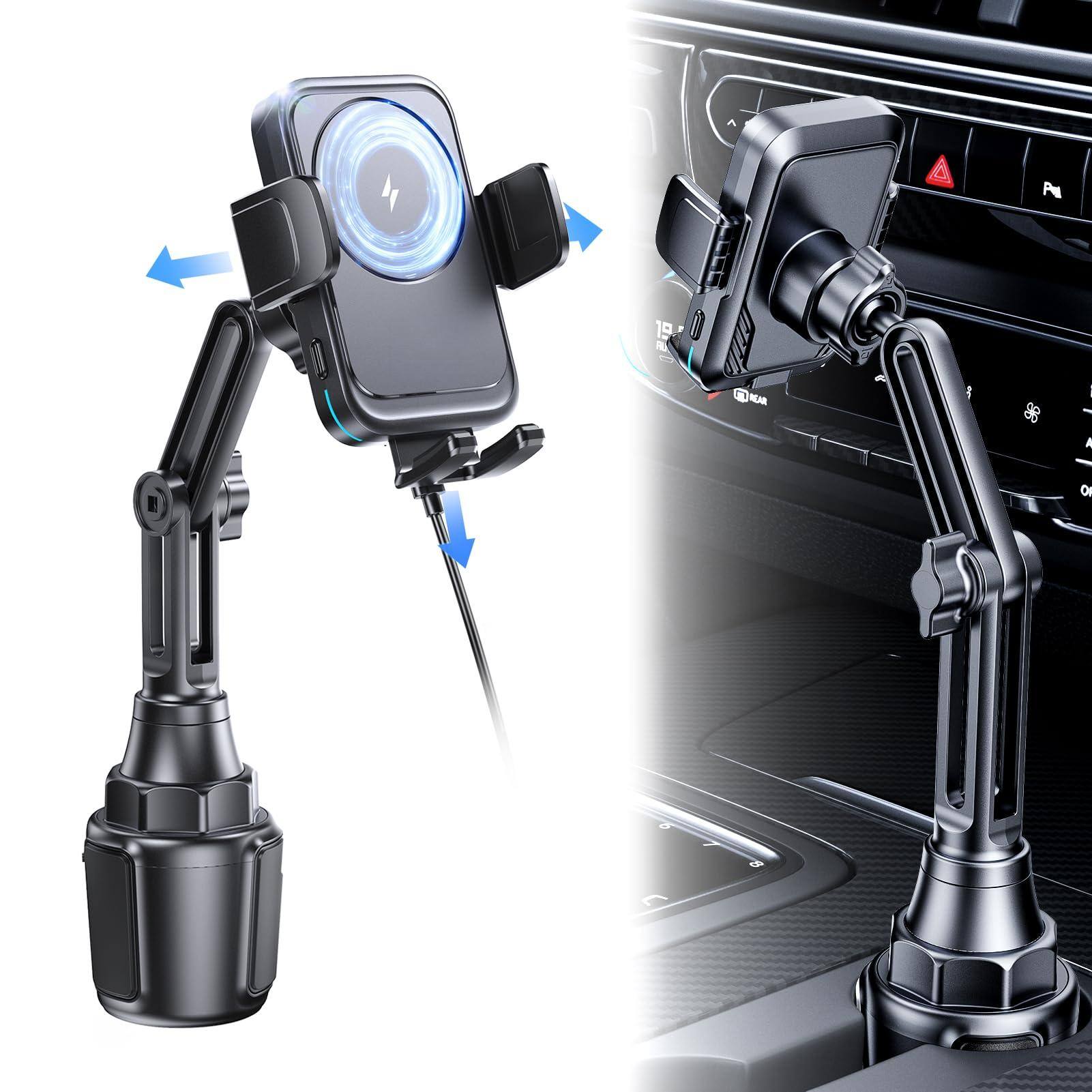 Alt View 4. METALTON - Wireless Car Cup Phone Holder 15w Fast Charging Auto Clamping Dual Port Pd qc3 0 For Iphone16 Pro Max Xs Ga... - Default.