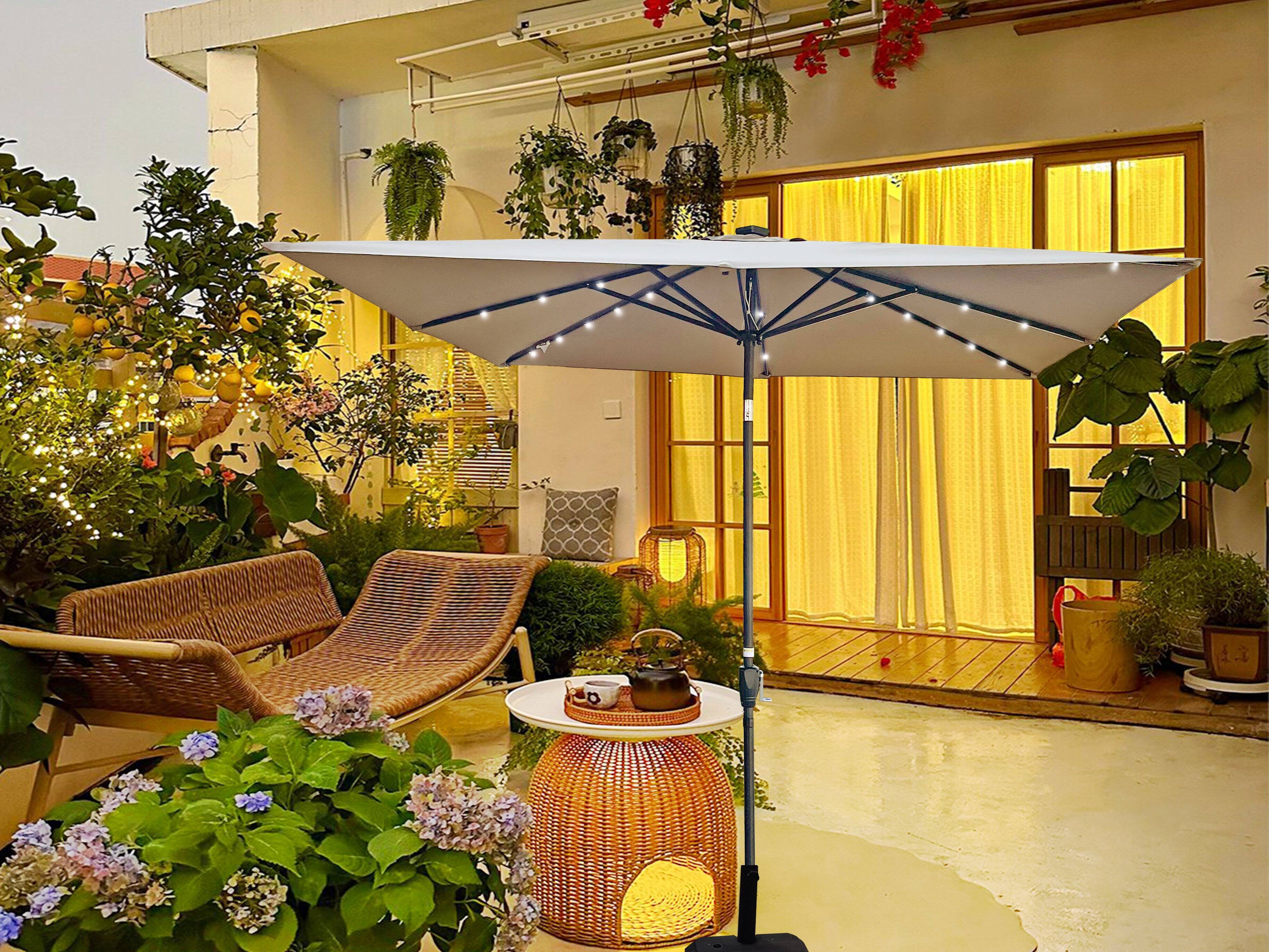 Angle. Loheer - Loheer Square Patio Umbrella Solar Lighted Outdoor Umbrella Waterproof Sun Shade with Crank and Cross Base.