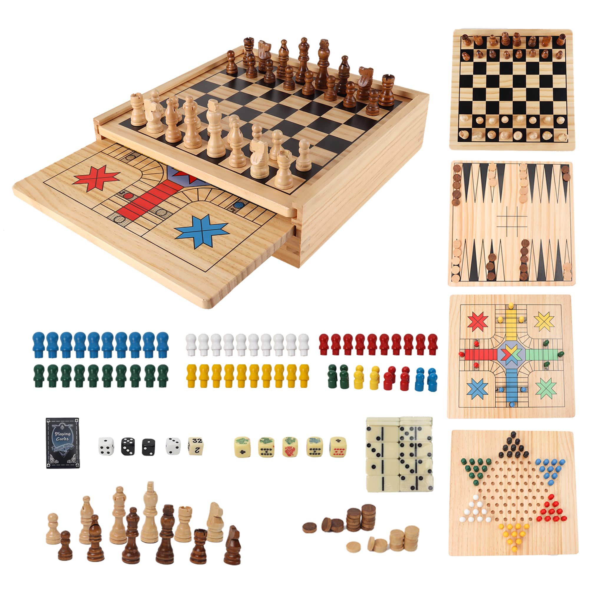 GSE Games & Sports Expert - 9-in-1 Chess/Checkers/Backgammon/Dominoes/Tic-Tac-Toe/Ludo/Chinese Checker/Playing Cards/Poker Dice