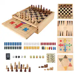GSE Games & Sports Expert - 9-in-1 Chess/Checkers/Backgammon/Dominoes/Tic-Tac-Toe/Ludo/Chinese Checker/Playing Cards/Poker Dice